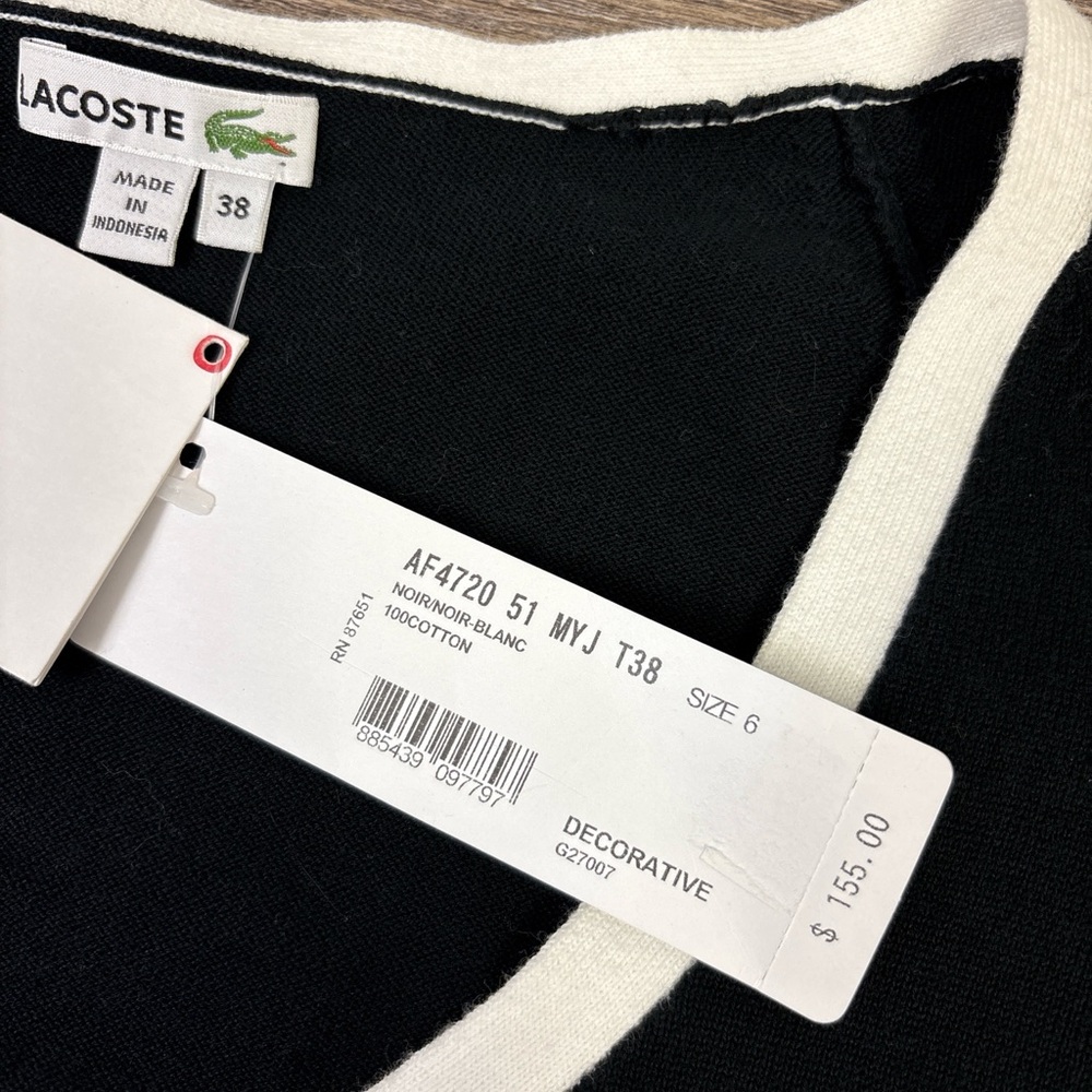 Lacoste “Devanlay” Contrast Trim Cotton Cardigan Sweater (Size 38 / US 6) - Picture 3 of 7